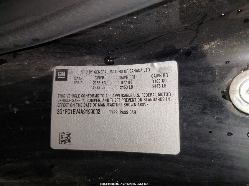 2010 Chevrolet Camaro 2Lt VIN: 2G1FC1EV4A9199002 Lot: 43938336