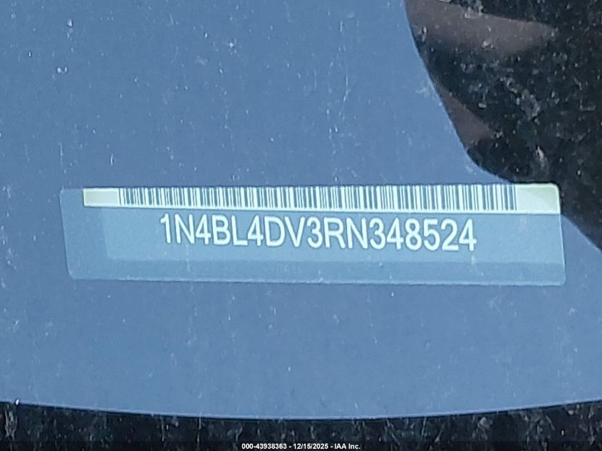 2024 Nissan Altima Sv Fwd VIN: 1N4BL4DV3RN348524 Lot: 43938363