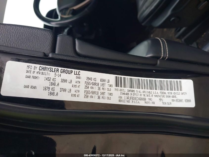 2014 Jeep Grand Cherokee Limited VIN: 1C4RJFBGXEC460080 Lot: 43938372