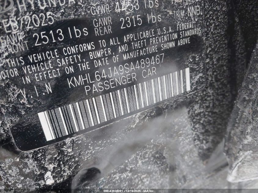 2025 Hyundai Sonata Sel VIN: KMHL64JA9SA489467 Lot: 43938391