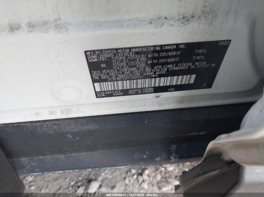 2023 Toyota Rav4 Xle VIN: 2T3P1RFV2PC390111 Lot: 43938413