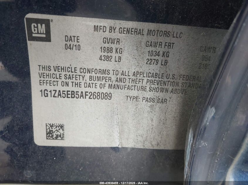 2010 Chevrolet Malibu Ls VIN: 1G1ZA5EB5AF268089 Lot: 43938459