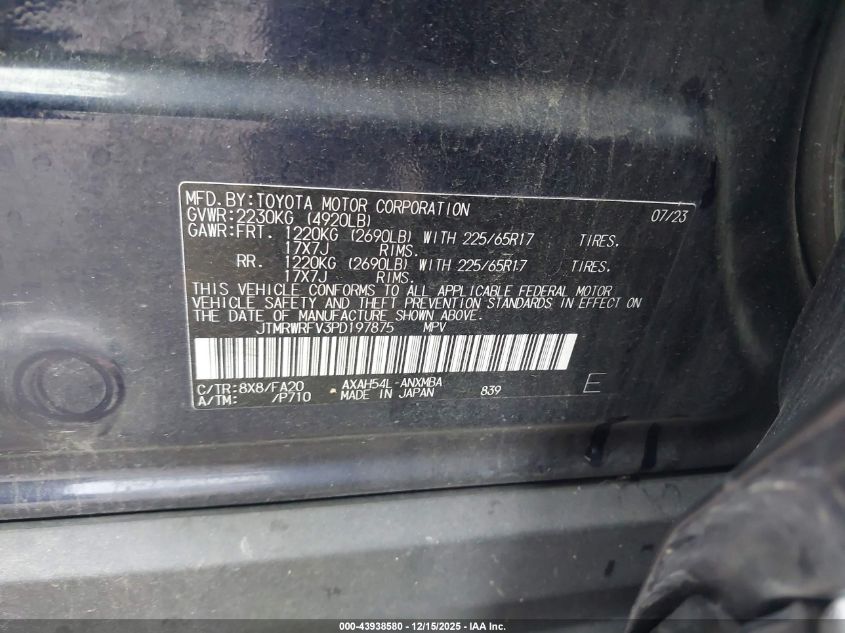 2023 Toyota Rav4 Hybrid Xle VIN: JTMRWRFV3PD197875 Lot: 43938580