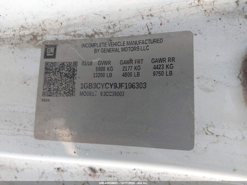 2018 Chevrolet Silverado 3500Hd Chassis Wt VIN: 1GB3CYCY9JF196303 Lot: 43938603