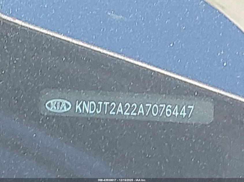 2010 Kia Soul + VIN: KNDJT2A22A7076447 Lot: 43938617