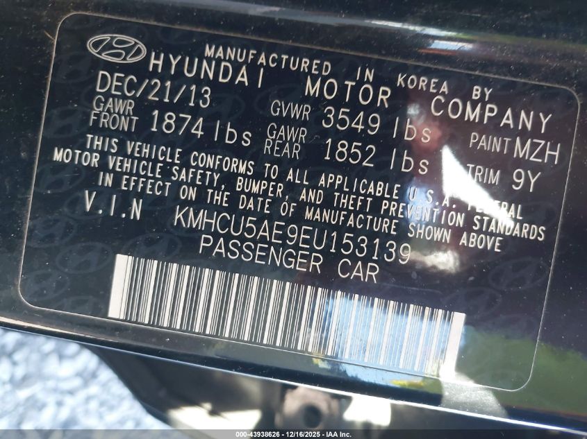 2014 Hyundai Accent Se VIN: KMHCU5AE9EU153139 Lot: 43938626