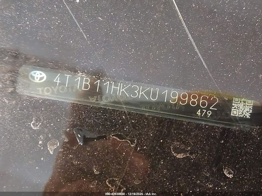 2019 Toyota Camry Le VIN: 4T1B11HK3KU199862 Lot: 43938658