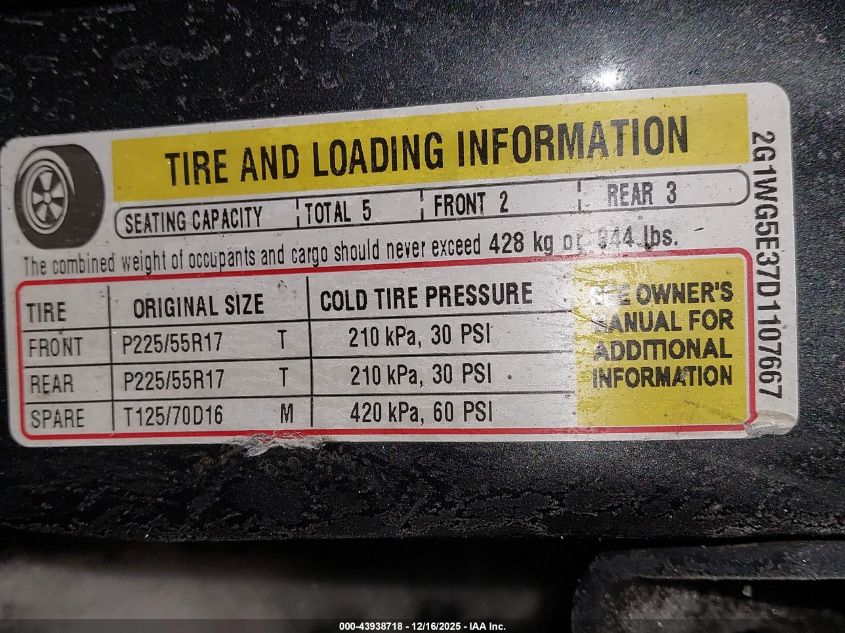 2013 Chevrolet Impala Lt VIN: 2G1WG5E37D1107667 Lot: 43938718