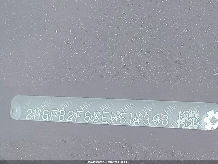 2014 Honda Civic Hf VIN: 2HGFB2F65EH514393 Lot: 43938732