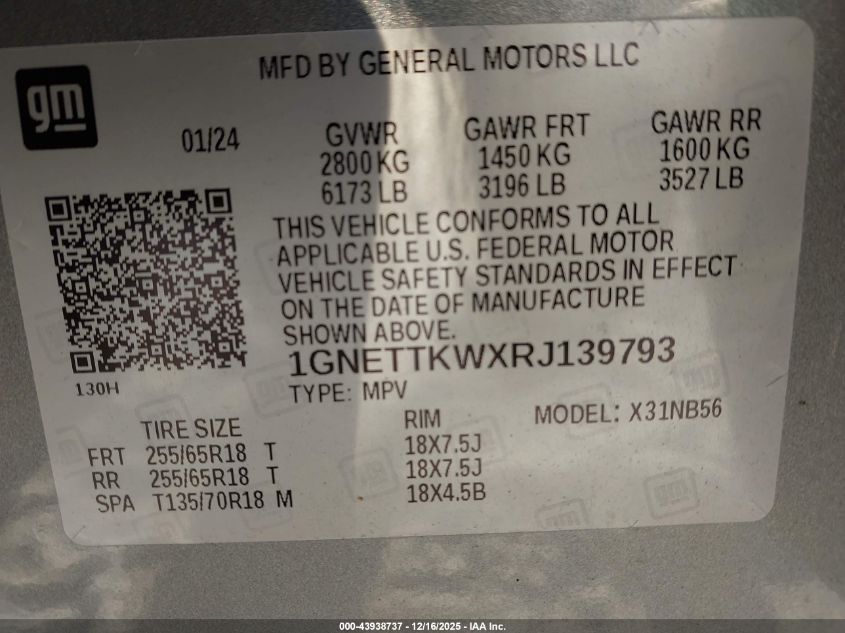 2024 Chevrolet Traverse Limited Awd Ls VIN: 1GNETTKWXRJ139793 Lot: 43938737