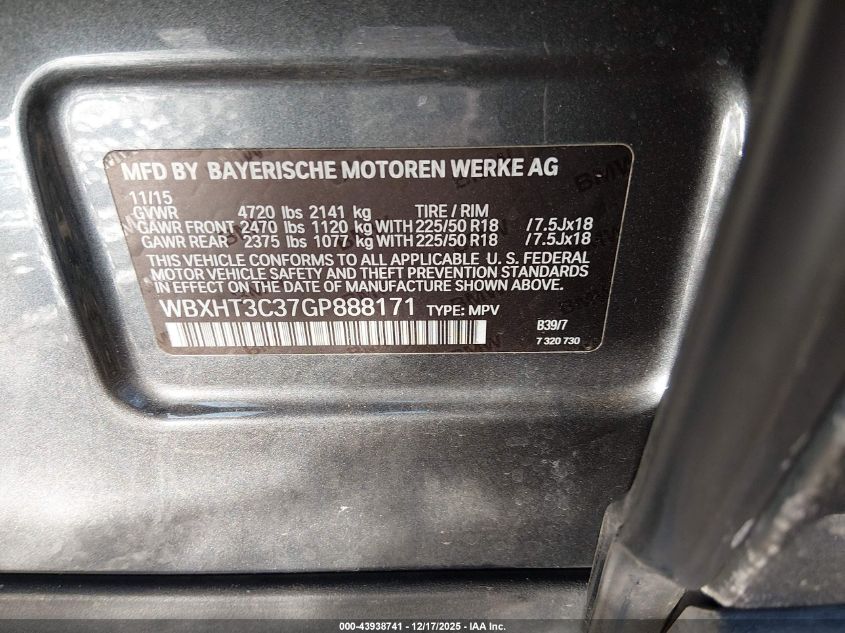 2016 BMW X1 xDrive28I VIN: WBXHT3C37GP888171 Lot: 43938741