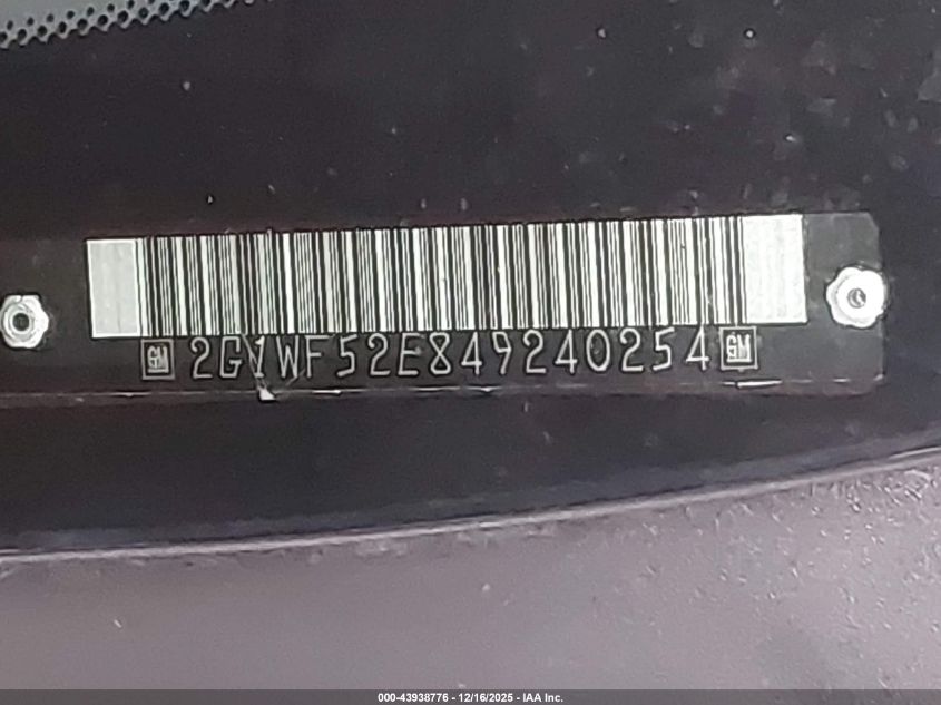 2004 Chevrolet Impala VIN: 2G1WF52E849240254 Lot: 43938776