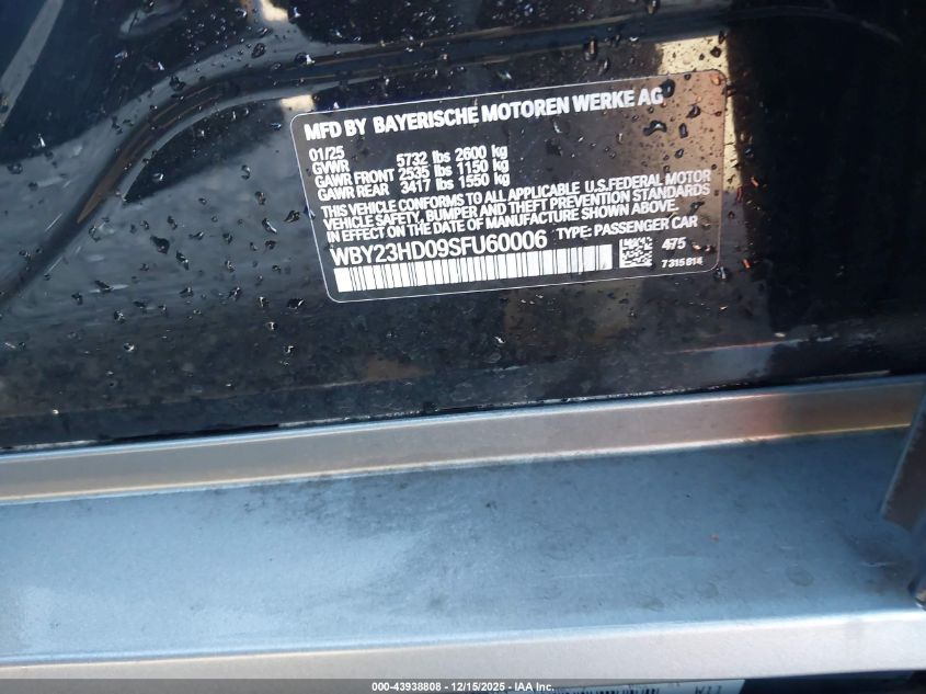 2025 BMW I4 Gran Coupe Edrive40 VIN: WBY23HD09SFU60006 Lot: 43938808