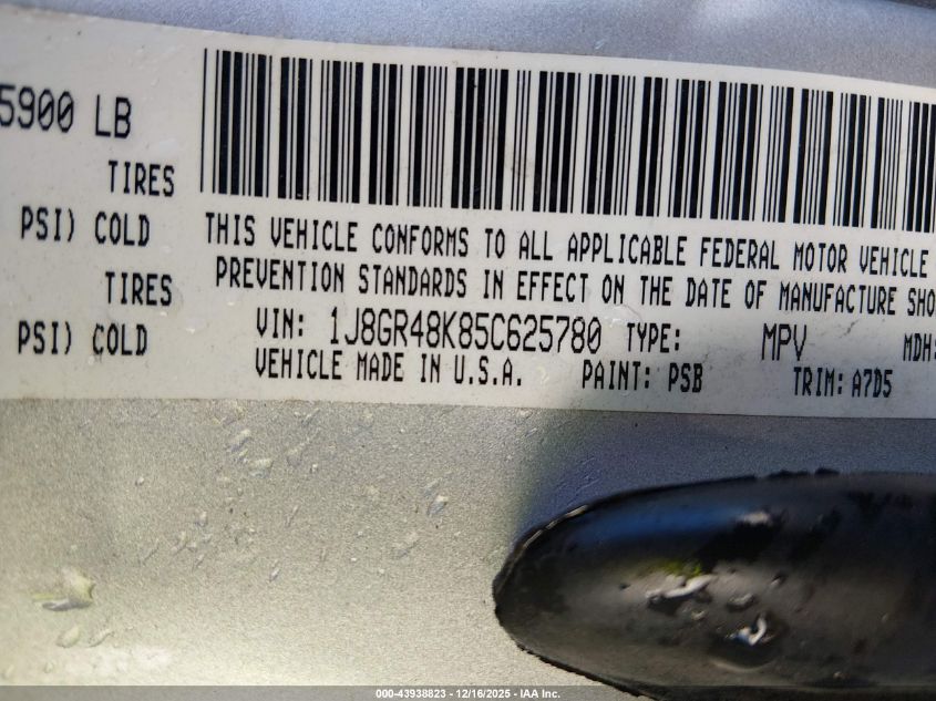 2005 Jeep Grand Cherokee Laredo VIN: 1J8GR48K85C625780 Lot: 43938823