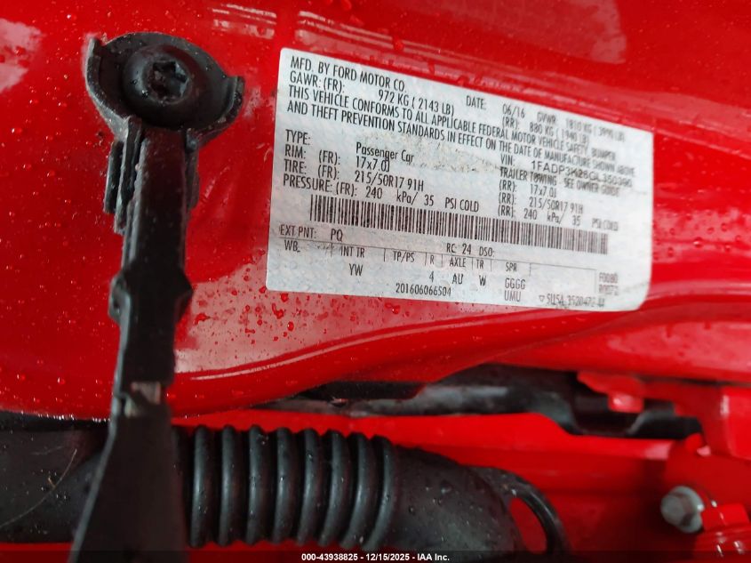 2016 Ford Focus Se VIN: 1FADP3K26GL350390 Lot: 43938825