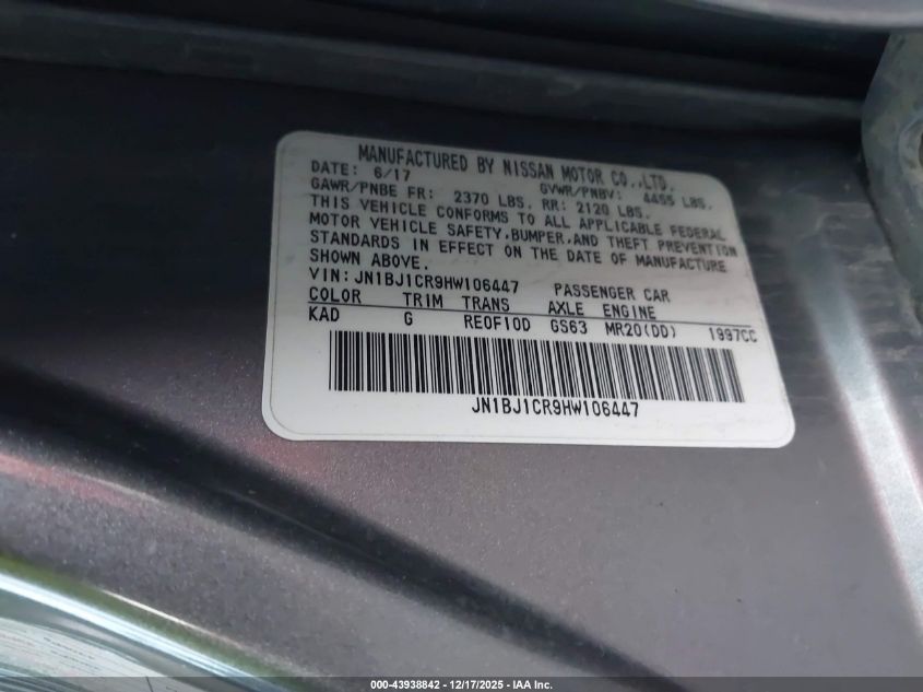 2017 Nissan Rogue Sport Sv VIN: JN1BJ1CR9HW106447 Lot: 43938842