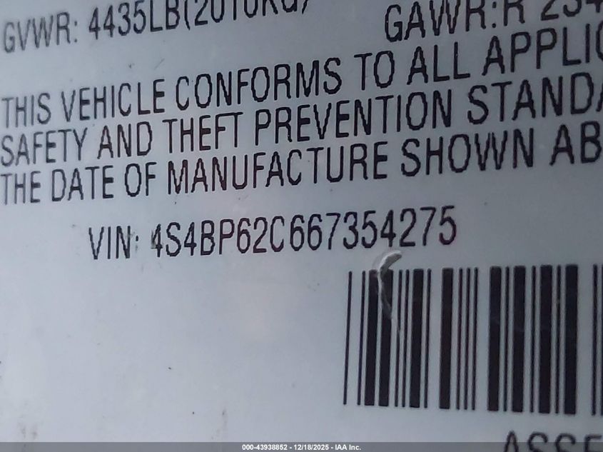 2006 Subaru Outback 2.5I Limited VIN: 4S4BP62C667354275 Lot: 43938852