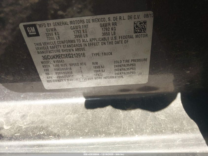 2014 Chevrolet Silverado 1500 1Lt VIN: 3GCUKREC5EG212916 Lot: 43938864