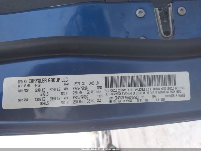 2010 Dodge Journey Se VIN: 3D4PG4FB3AT206513 Lot: 43938868