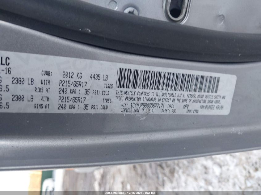 2016 Jeep Patriot Sport VIN: 1C4NJPBB0GD677174 Lot: 43938886