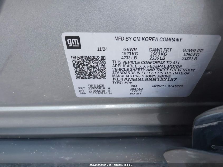 2025 Buick Encore Gx Preferred Fwd VIN: KL4AMBSL9SB122157 Lot: 43938889