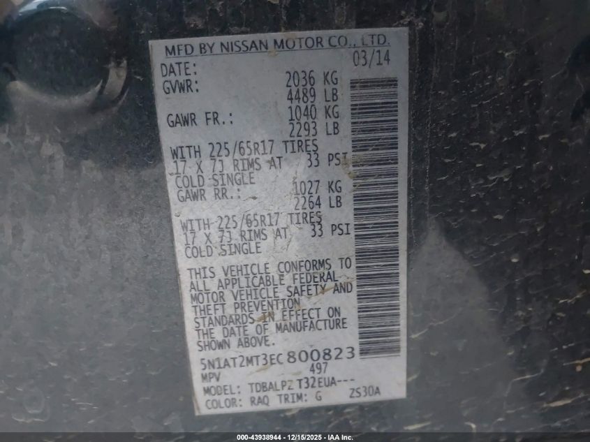 2014 Nissan Rogue S VIN: 5N1AT2MT3EC800823 Lot: 43938944