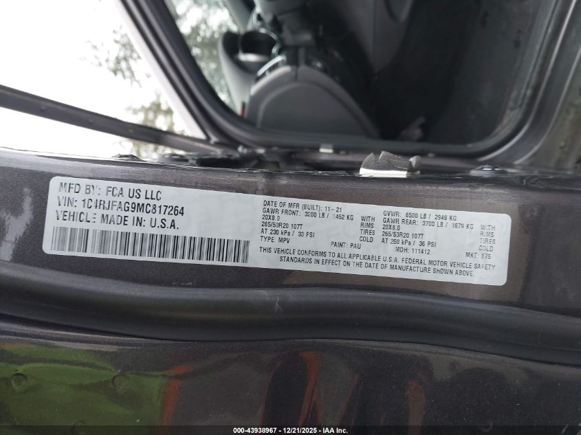 2021 Jeep Grand Cherokee Laredo X 4X4 VIN: 1C4RJFAG9MC817264 Lot: 43938967