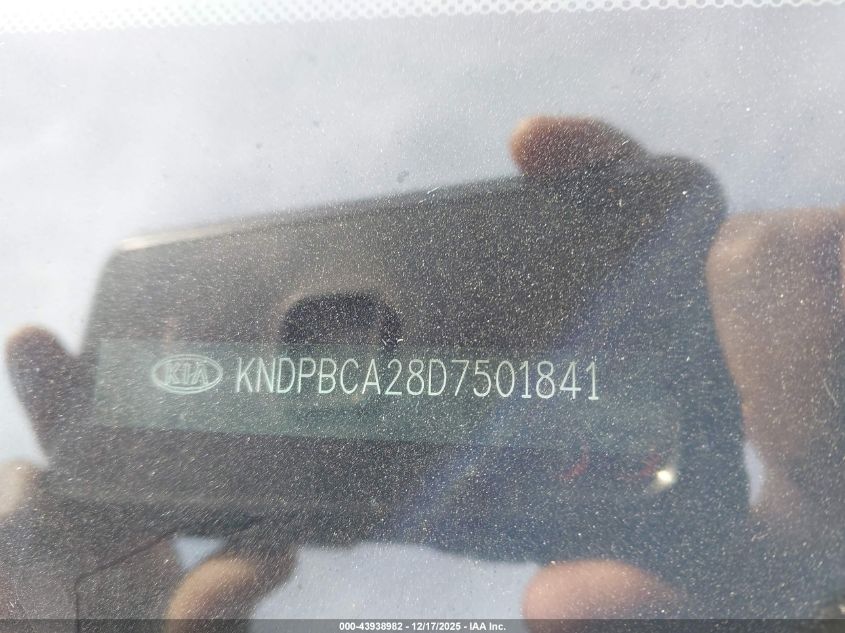 2013 Kia Sportage Lx VIN: KNDPBCA28D7501841 Lot: 43938982