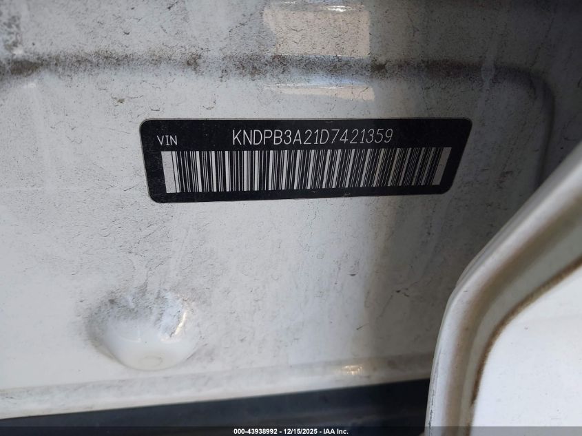 2013 Kia Sportage Lx VIN: KNDPB3A21D7421359 Lot: 43938992