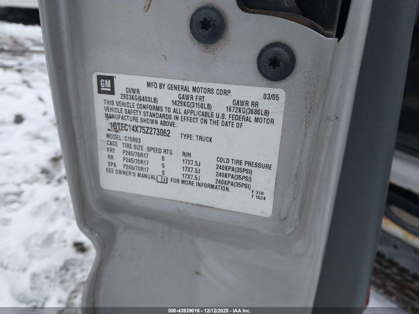 2005 GMC Sierra 1500 Work Truck VIN: 1GTEC14X75Z273062 Lot: 43939016