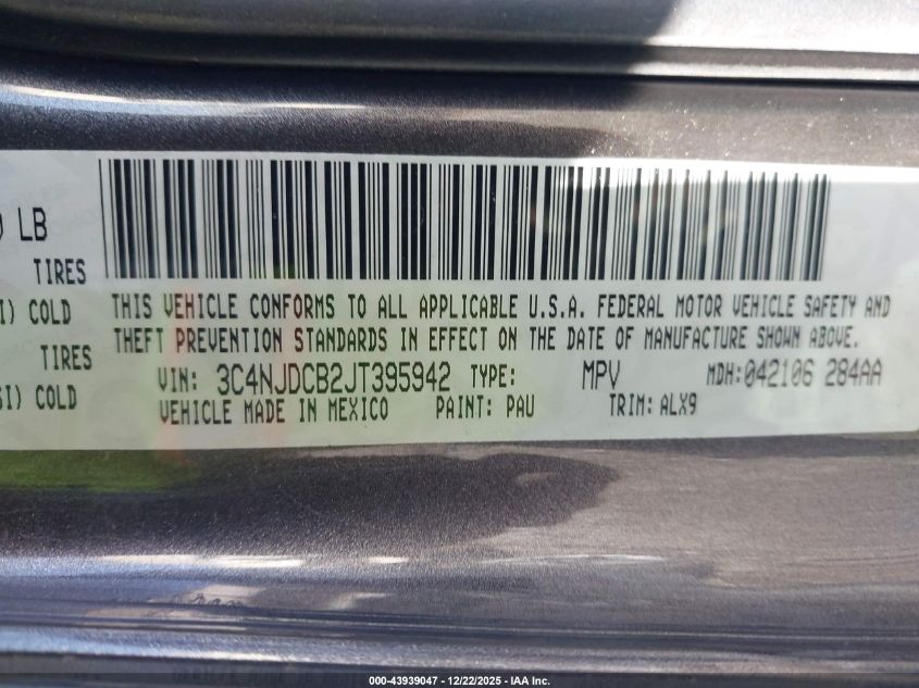 2018 Jeep Compass Limited 4X4 VIN: 3C4NJDCB2JT395942 Lot: 43939047