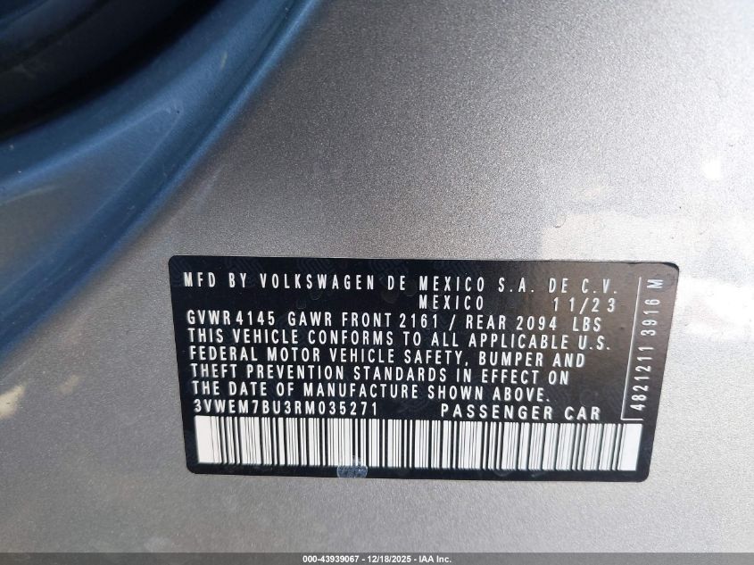 2024 Volkswagen Jetta 1.5T Se VIN: 3VWEM7BU3RM035271 Lot: 43939067