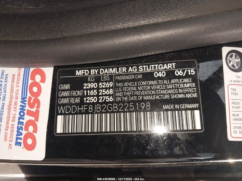 2016 Mercedes-Benz E 350 4Matic VIN: WDDHF8JB2GB225198 Lot: 43939069