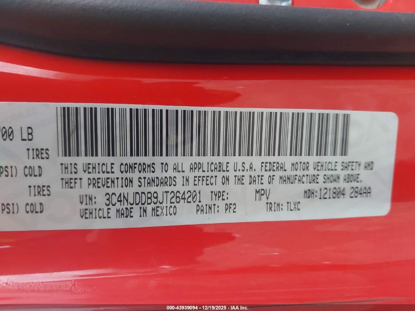2018 Jeep Compass Trailhawk 4X4 VIN: 3C4NJDDB9JT264201 Lot: 43939094