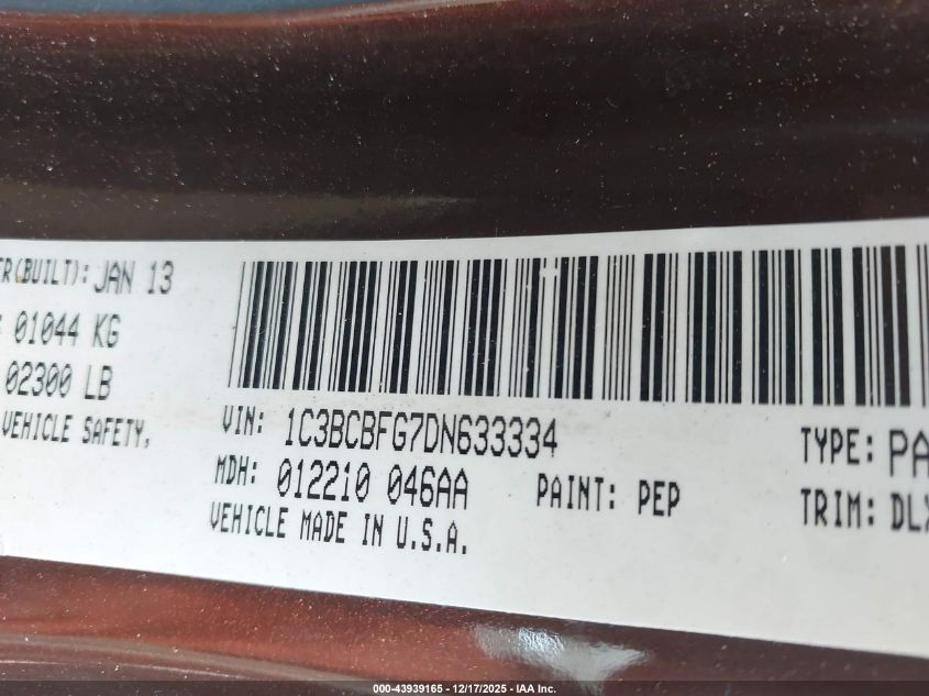 2013 Chrysler 200 Limited VIN: 1C3BCBFG7DN633334 Lot: 43939165