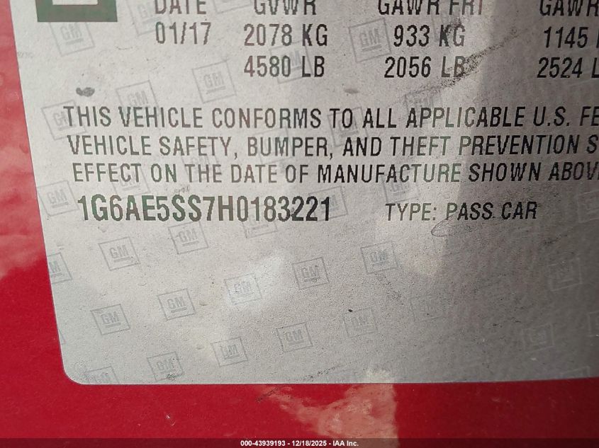 2017 Cadillac Ats Premium Luxury VIN: 1G6AE5SS7H0183221 Lot: 43939193
