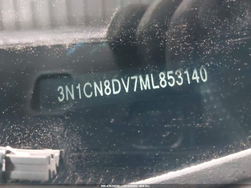 2021 Nissan Versa S Xtronic Cvt VIN: 3N1CN8DV7ML853140 Lot: 43939280