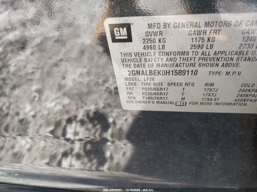 2017 Chevrolet Equinox Ls VIN: 2GNALBEK0H1589110 Lot: 43939301