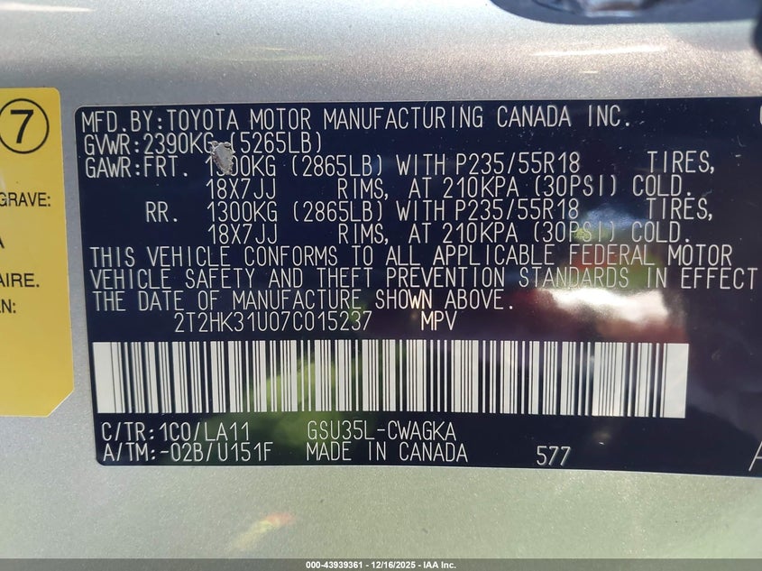 2T2HK31U07C015237 2007 LEXUS RX photo no. 9