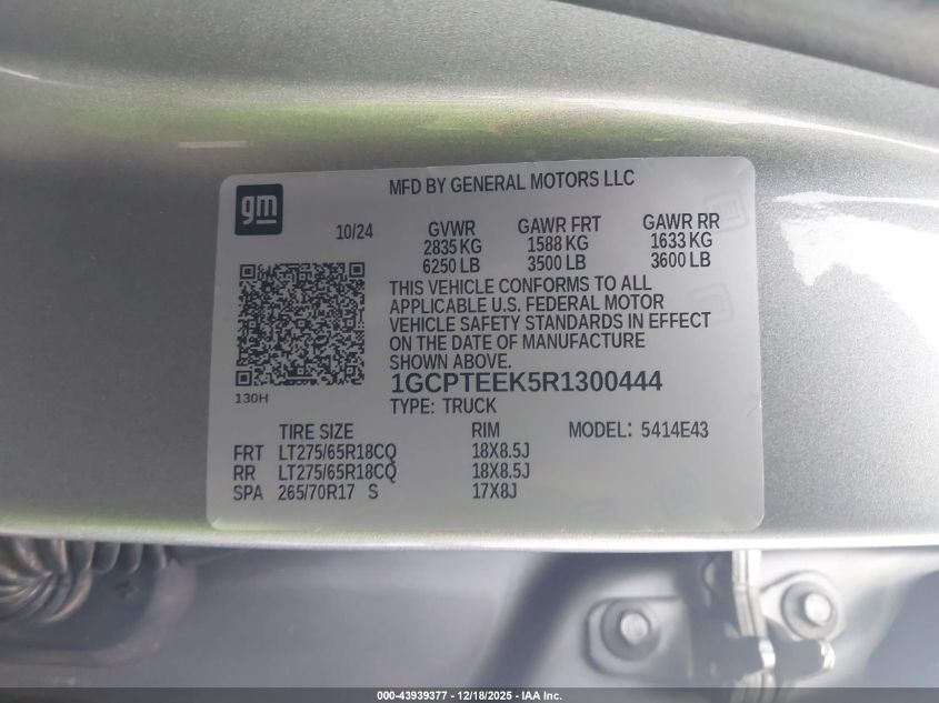 2024 Chevrolet Colorado 4Wd Trail Boss VIN: 1GCPTEEK5R1300444 Lot: 43939377