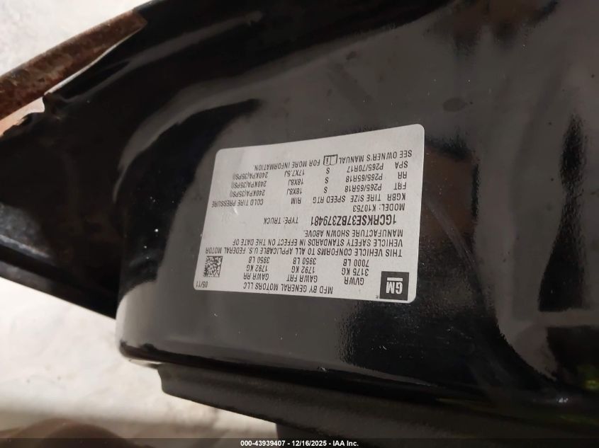 2011 Chevrolet Silverado 1500 Lt VIN: 1GCRKSE37BZ379481 Lot: 43939407