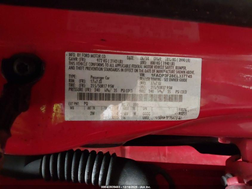 2014 Ford Focus Se VIN: 1FADP3F28EL337745 Lot: 43939483