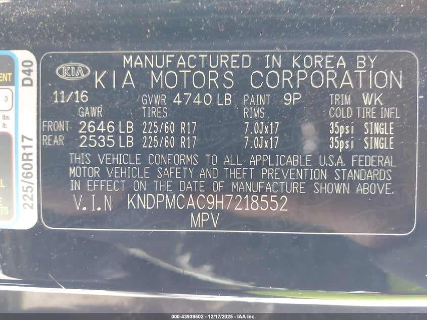 KNDPMCAC9H7218552 2017 KIA SPORTAGE photo no. 9