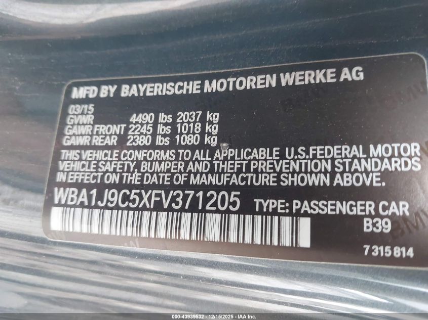 2015 BMW M235 xDrive VIN: WBA1J9C5XFV371205 Lot: 43939532
