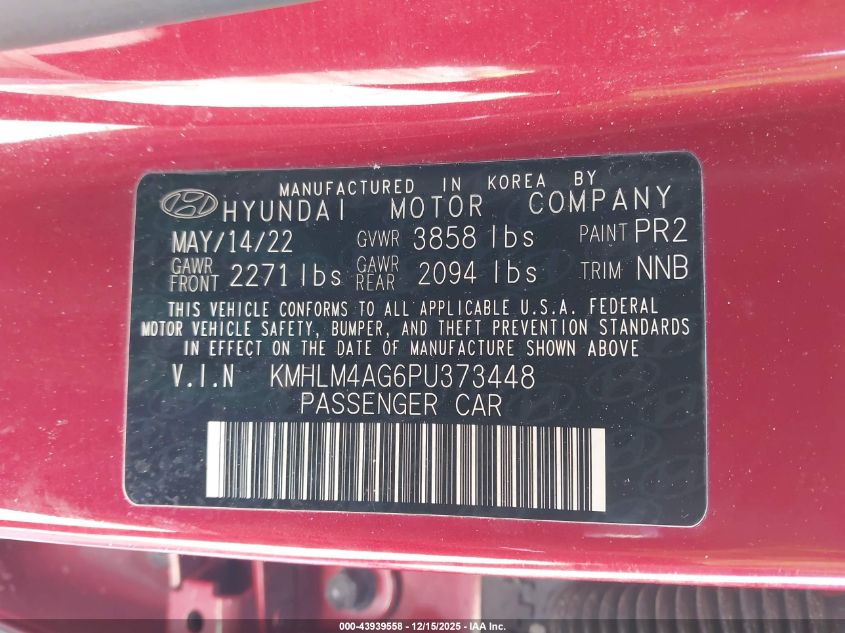 2023 Hyundai Elantra Sel VIN: KMHLM4AG6PU373448 Lot: 43939558