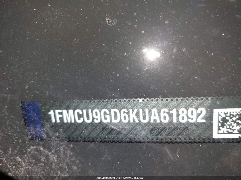 2019 Ford Escape Se VIN: 1FMCU9GD6KUA61892 Lot: 43939569