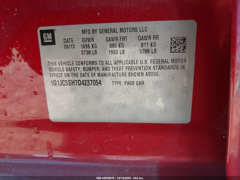 2013 Chevrolet Sonic Lt Auto VIN: 1G1JC5SH7D4237054 Lot: 43939576