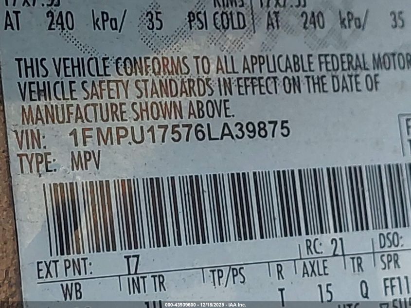 2006 Ford Expedition Eddie Bauer/King Ranch VIN: 1FMPU17576LA39875 Lot: 43939600