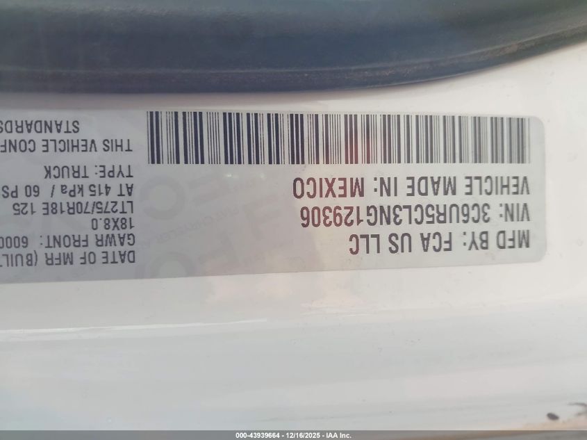 2022 Ram 2500 Tradesman 4X4 6'4 Box VIN: 3C6UR5CL3NG129306 Lot: 43939664