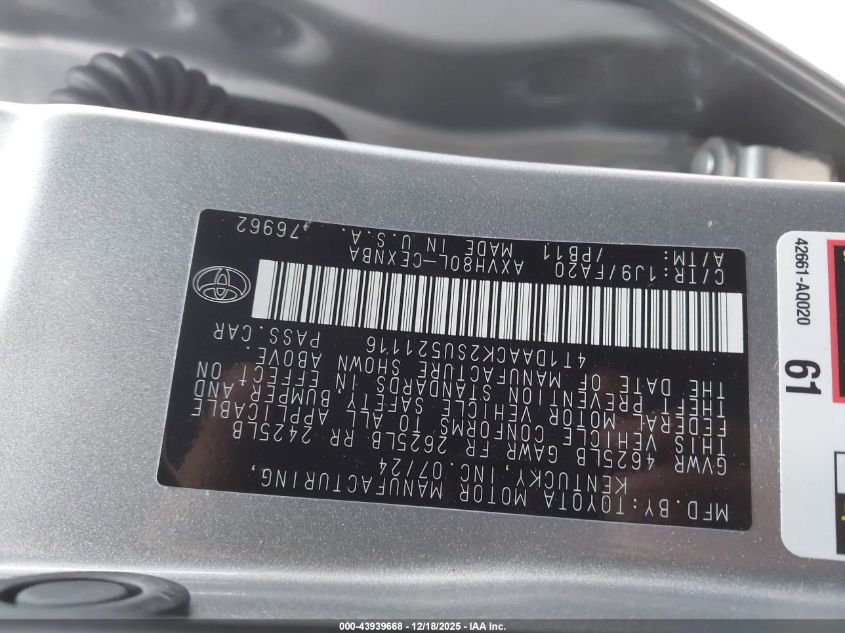 2025 Toyota Camry Le VIN: 4T1DAACK2SU521116 Lot: 43939668